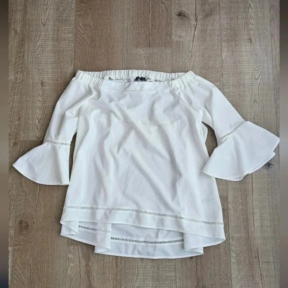 OFF THE SHOULDER 3\4 SLEVES EGGSHELL COCKTAIL BLOUSE